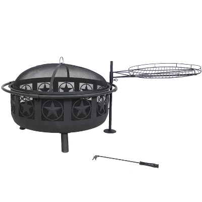 Sunnydaze Decor Sunnydaze Outdoor Portable Camping Or Backyard Steel Large All Star Fire Pit Bowl With Spark Screen And Cooking Grate - 30" - Black - Image 4
